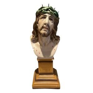 St Cristo De Limpias Columbia Jesus Statuary Chalkware Jesus Life Like Bust Vtg